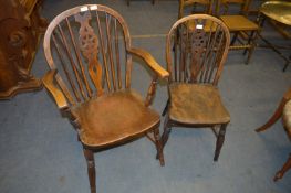 Elm Windsor Wheelback Armchair and 1 Dining Chair