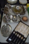 Collection of Silver Plated Ware Including, Trays, Dishes, Cutlery, etc.