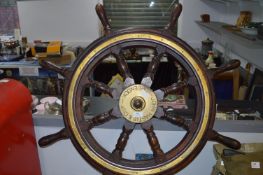 Large Wood and Brass Ships Wheel 