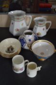 Pottery; Pair of Jugs, Vases, Mugs and Commemorative Ware