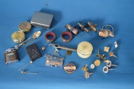 Tray of Decanter Pourers, Cufflinks, Lighter, Pin Badges, etc.