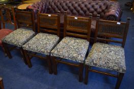 Set of Four Oak Dining Chairs with Tapestry Upholstered Seats