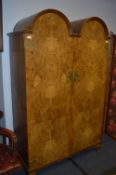 Walnut Veneered Double Dome Top Wardrobe