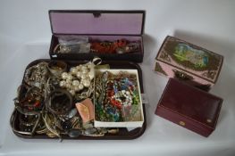 Tray Lot of Costume Jewellery, Watches, Jewellery Boxes, etc.