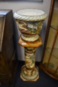 Italian Majolica Plant Pedestal and Jardiniere