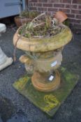 Iron Stoneware Garden Urn with Britannia Head Handles