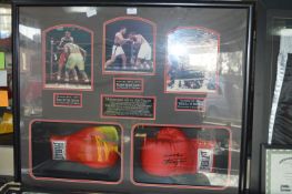 Framed and Signed Boxing Gloves with Photos Muhammad Ali and Joe Frazier