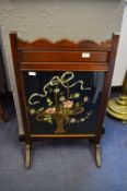 Cotton Work Paneled Mahogany Framed Fire Screen