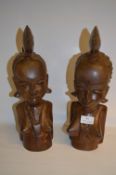 Pair of Carved African Wood Figures
