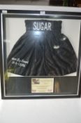 Framed and Signed Boxing Shorts Sugar Ray Leonard