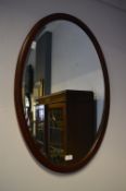 Oval Mahogany Inlaid Beveled Edge Wall Mirror