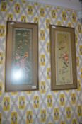 Pair of Framed Silk Work Panels
