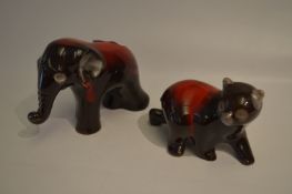 Red and Brown Glazed Pottery Elephant and Bear