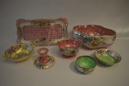 Seven Pieces of Maling Pottery: Fruit Bowl, Small Bowls, Candlestick