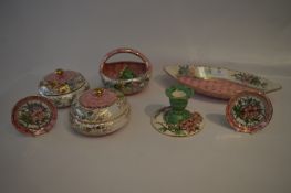 Seven Pieces of Maling Pottery: Azalea and Rosine