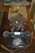 Bakelite Telephone, Cast Iron Stamp Holder and a WWII Military Bag