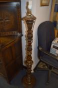 Carved Turned Wood Standard Lamp