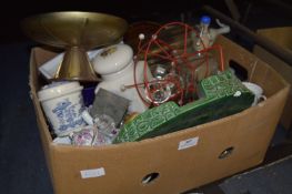 Box Lot of Pottery, Soda Siphon, Teapot, Ornaments, Jugs, etc.