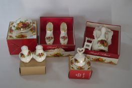 Royal Albert Country Rose Condiment Set, Bell, Shoes and Egg