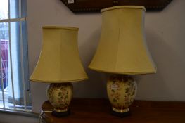 Pair of Floral Decorated Pottery Table Lamps