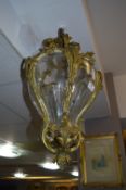 Large Gilt Metal and Glass Ceiling Light