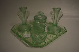 Green Glass Dressing Table Set Six Pieces