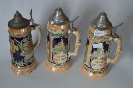 Set of Three German Lidded Steins