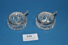 Pair of Silver Rimmed Salts and Spoons