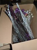 *Assorted Silver and Purple Artificial Displays, Baubles, Contorted Sticks, etc.