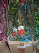 *Box Containing Artificial Green and Blue Palm Lily Flowers