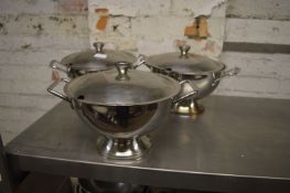 Three Stainless Steel Lidded Tureens