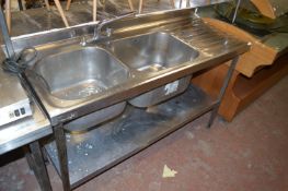 Stainless Steel Two Bowl Commercial Sink Unit with Right Hand Drainer and Undershelf 57