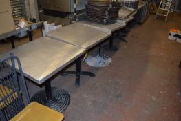 Five Stainless Steel Topped Square Pedestal Tables