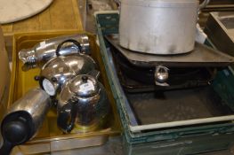Box Containing Assorted Aluminium Roasting Tins, Insulated Jugs, Aluminium Pan, etc.