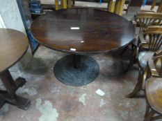 Circular Darkwood Table on Steel Pedestal Ref:12