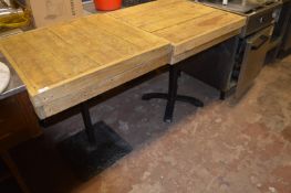 Two Pedestal Bases and Four Rustic Timber Table Tops