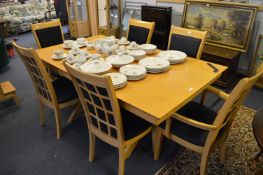 Beech Effect Draw Leaf Dining Table with Four Dining Chairs and Two Carvers