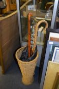 Wicker Stick Stand and Walking Sticks