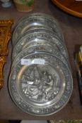Six Decorative Pewter Wall Plates