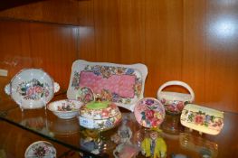 Eight Pieces of Maling Rose Patterned Pottery