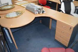 *L-Shaped Beech Effect Single Pedestal Desk