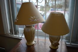 Two White Pottery Table Lamps
