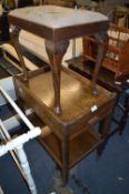 Tapestry Upholstered Stool and a Oak Tea Trolley