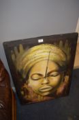 Painted Canvas Clock African Lady