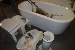 Contemporary Bathroom Suite Comprising of Double Ended Bath with Pedestal Tap, Toilet, WC and