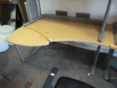 *Beech Topped Shaped Desk with Extension on Silver Base