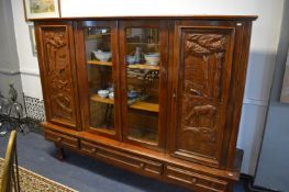 Large Dutch Oak Cabinet with Carved Panel Doors