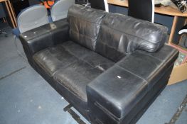 *Black Leather Two Seat Sofa