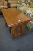 Oak Refectory Style Coffee Table with Carved Panel Ends