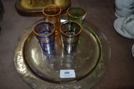 Moroccan Silver Plated Tray and Four Drinking Glasses